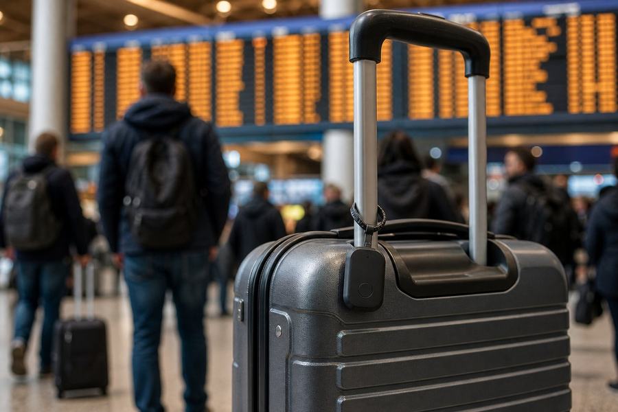 Luggage tag GPS tracker at an airport